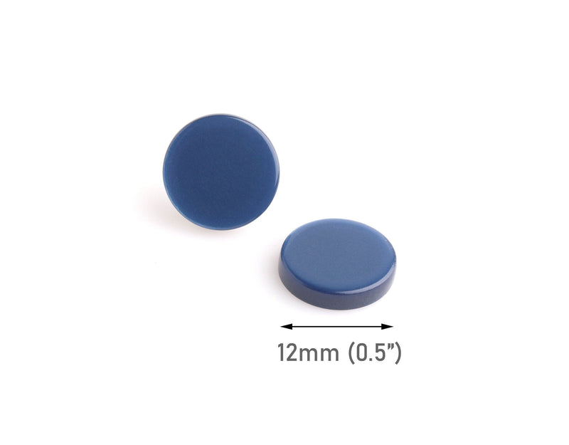 4 Dark Blue Resin Flatbacks, 12mm Cabochon Slice, September Birthstone Stud Earring Making, Laser Cut Acrylic Blank Discs, LAK047-12-U05