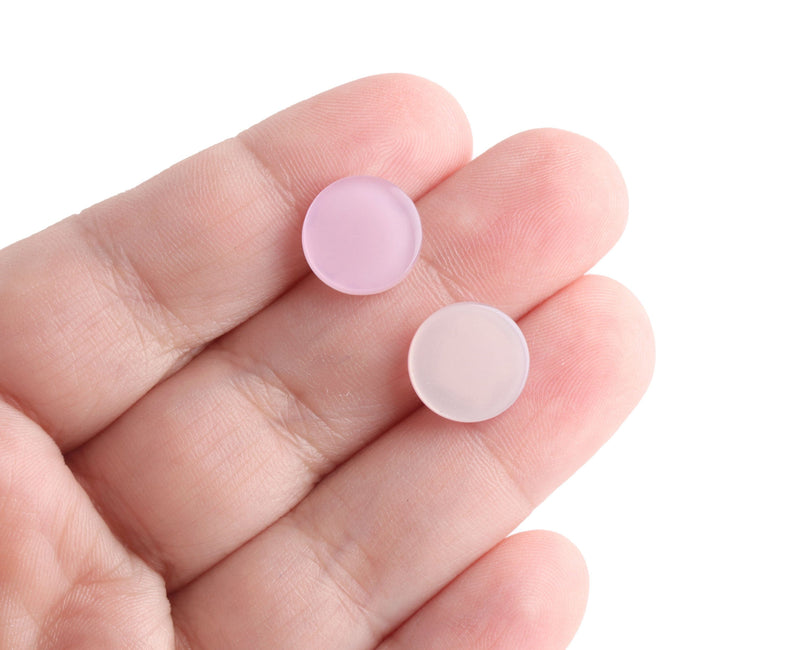 4 Ballet Pink and White Pearl Resin Flatbacks, 12mm Cabochon, October Birthstone No Hole Disc, Light Pink Stud Earring Blank, LAK048-12-PK15