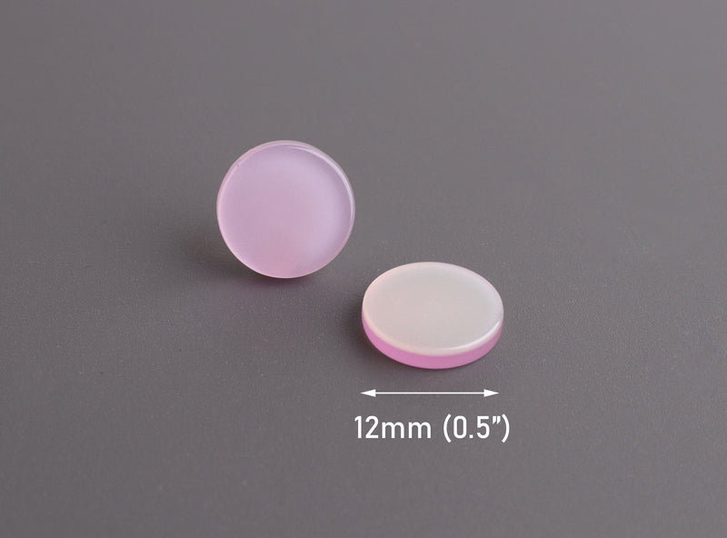 4 Ballet Pink and White Pearl Resin Flatbacks, 12mm Cabochon, October Birthstone No Hole Disc, Light Pink Stud Earring Blank, LAK048-12-PK15