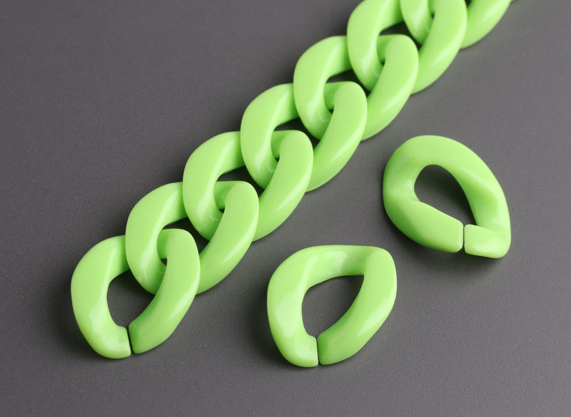 1ft Lime Green Acrylic Chain Links, 23mm, Bright Colored, For Decorative Handbag Straps