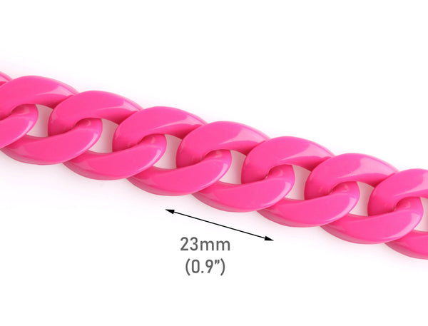 1ft Hot Pink Acrylic Chain Links, 23mm, Big and Chunky, For Gyaru Jewelry