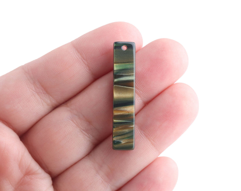 4 Bar Charms for Earrings, Sage Green Tortoise Shell, Stripes, Cellulose Acetate, 36 x 7.5mm
