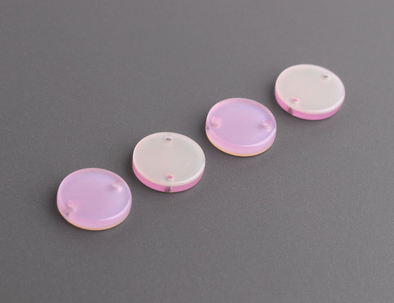 4 Small Circle Connectors in Ballet Pink and White Pearl, Two Holes, Eco-Friendly Acetate, 12mm