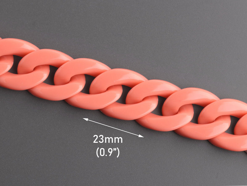 1ft Peach Acrylic Chain Links, 23mm, Light Orange Colored, For Wrist Keychains