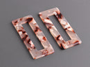 2 Cherry Blossom Resin Pendants, 50mm x 21.5mm, Light Pink Acrylic Charms, Rectangle Ring, Red Floral Beads, Geometric Charms, DX095-50-PK04