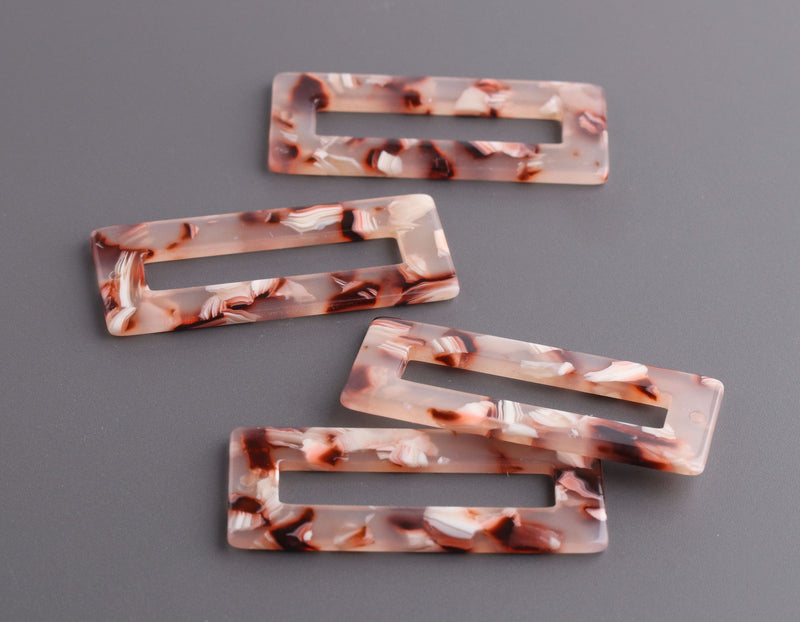 2 Cherry Blossom Resin Pendants, 50mm x 21.5mm, Light Pink Acrylic Charms, Rectangle Ring, Red Floral Beads, Geometric Charms, DX095-50-PK04