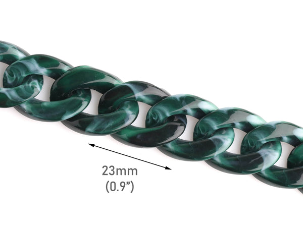1ft Forest Green Acrylic Chain Links, 23mm, For Decorative Chain Bag Straps