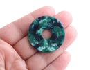 2 Dark Green Acetate Charms, Wheel Beads, Acrylic Earring Blanks, Small Necklace Pendant, Emerald Green Tortoise Shell Supply, RG086-35-DG1
