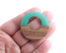 2 Green Resin and Wood Charms, 1.5" Inch, Epoxy Resin Jewelry Component, Two Tone, Donut Ring Beads, Real Wood and Resin Beads, RG087-38-WDN