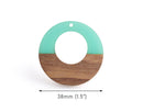 2 Green Resin and Wood Charms, 1.5" Inch, Epoxy Resin Jewelry Component, Two Tone, Donut Ring Beads, Real Wood and Resin Beads, RG087-38-WDN