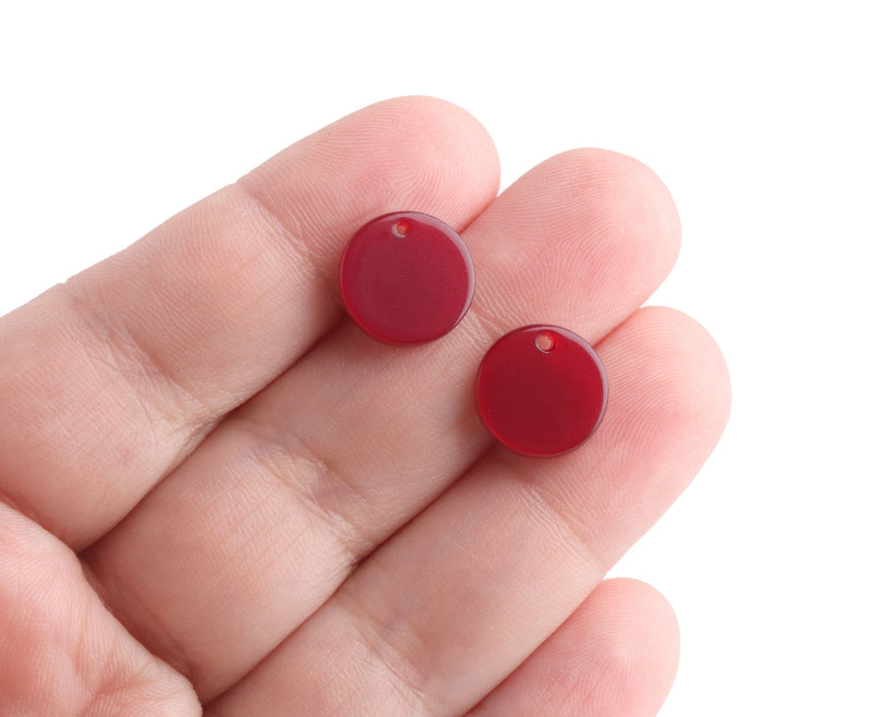4 Ruby Red Charms, 1 Hole, Dark Red Cellulose Acetate, 12mm