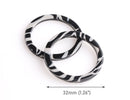 2 Ring Links in Zebra Print, Black and Light Gray, Cellulose Acetate, 32mm