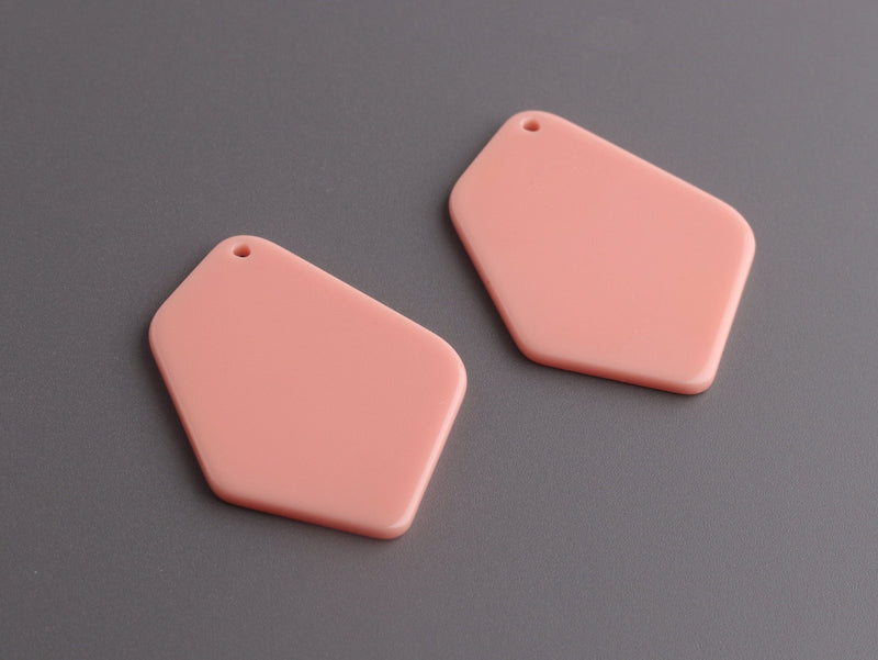 2 Geometric Pendants in Peach, Coral Pink Earring Blanks, Acrylic, 37.5 x 28mm
