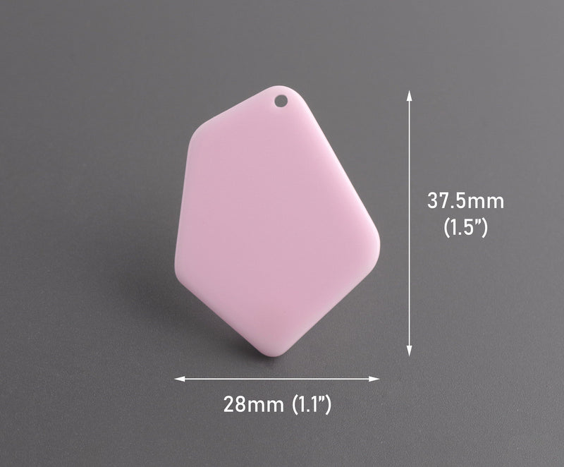 2 Geometric Pendants in Soft Pink, 37.5 x 28mm, Diamond Shaped Charm, Laser Cut Acrylic Blanks for Earrings, Jewelry Supply, DX108-37-PK11