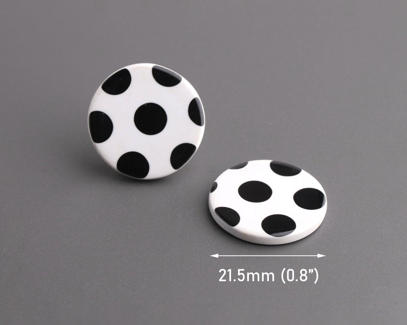 4 Polka Dot Beads, 0.8" Inch, Round Circle Blanks, Inlay Cabochon Slice, Resin Flatback, Scrapbooking Embellishment Findings, LAK051-22-WDOT