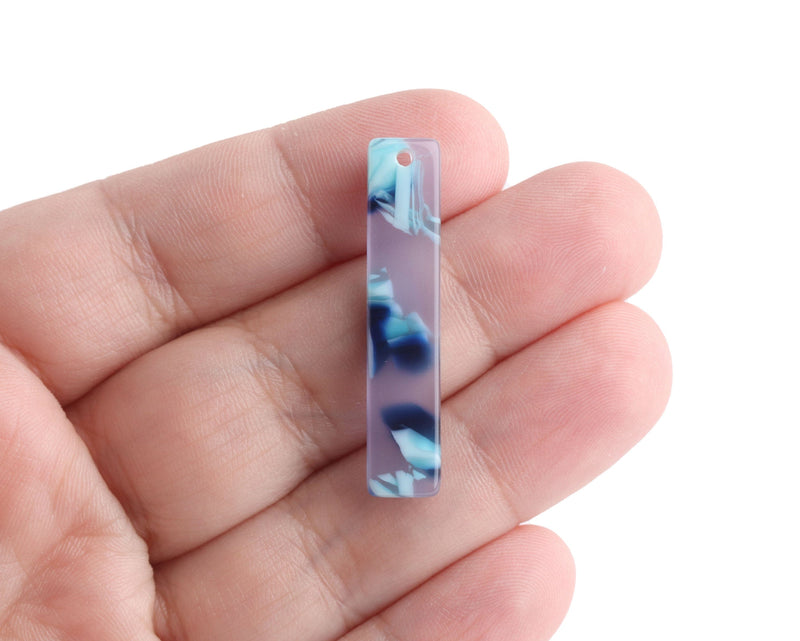 4 Blue Acetate Bar Charms, Translucent Blue Tortoise Shell, Cellulose Acetate, 36 x 7.5mm