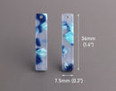 4 Blue Acetate Bar Charms, Translucent Blue Tortoise Shell, Cellulose Acetate, 36 x 7.5mm