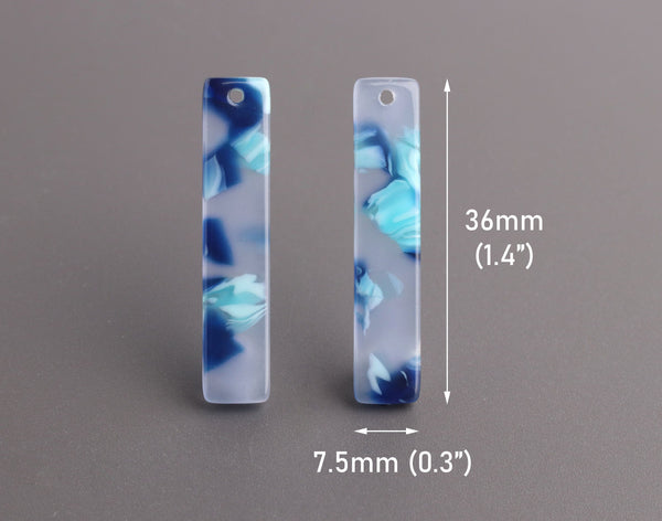 4 Blue Acetate Bar Charms, Translucent Blue Tortoise Shell, Cellulose Acetate, 36 x 7.5mm