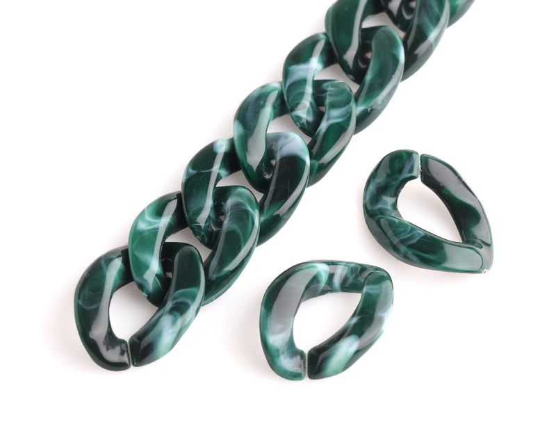 1ft Forest Green Acrylic Chain Links, 23mm, For Decorative Chain Bag Straps
