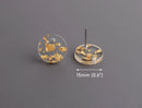 4 Clear Acrylic Earring Parts with Gold Foil Flakes, 15mm Small Round Circle, Dot Stud Earring with Post DIY, 1/2" Inch, EAR077-14-CGF