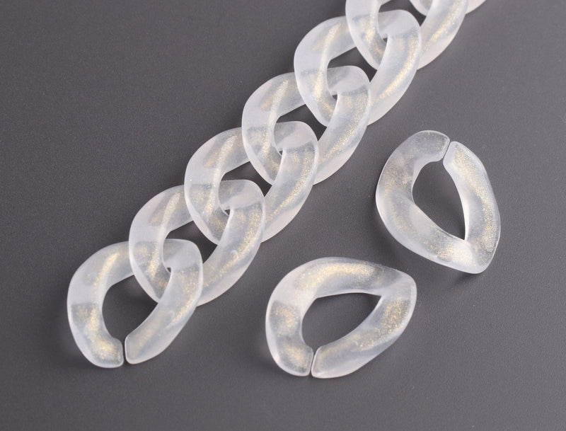 1ft Translucent Acrylic Chain Links with Gold Glitter Dust, 23mm, For Cuban Necklaces