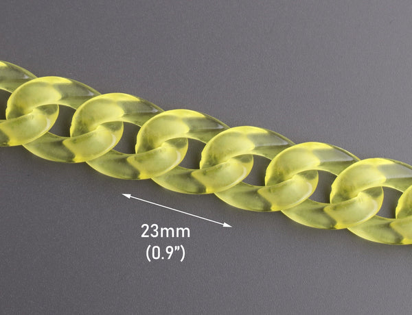 1ft Neon Yellow Acrylic Chain Links, 23mm, Transparent, Unfinished Chain for Crafts