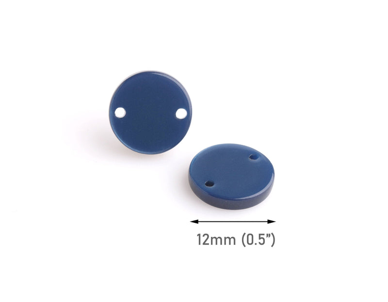4 Small Round Connectors in Dark Blue, Two Holes, Cellulose Acetate, Pantone 2020, 12mm