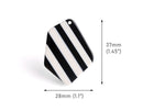 2 Geometric Pendants with Black and White Stripes, 37 x 28mm, Cellulose Acetate Charms, Striped Acrylic Beads, Diamond Shaped, DX113-37-BWST