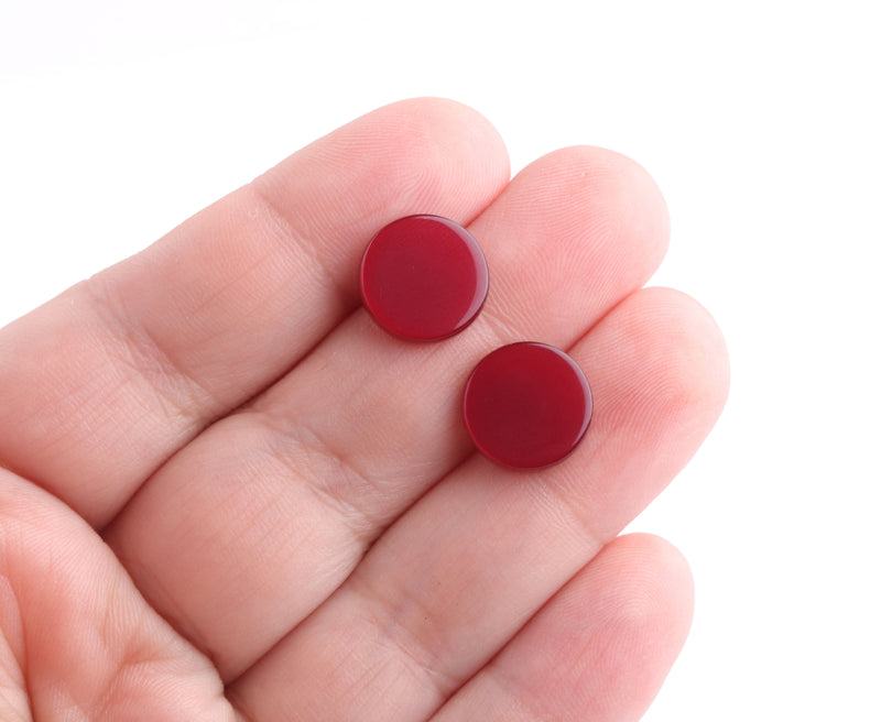 4 Dark Red Ruby Resin Flatbacks, July Birthstone Charms, 12mm Lucite Cabochon Slice, Small Circle Blank Discs without Holes, LAK052-12-RD04