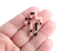 2 Small Cross Charms, 30x22mm, Blonde Tortoise Shell, Sideways Cross Links, Faith Charm, Bracelet Connector, Necklace Crucifix, DX096-30-WT