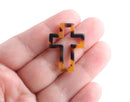 2 Open Cross Connectors in Tortoiseshell, Faith Charms, Sideways Cross for Wrap Bracelets, Acetate, 30 x 22mm