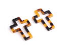 2 Open Cross Connectors in Tortoiseshell, Faith Charms, Sideways Cross for Wrap Bracelets, Acetate, 30 x 22mm