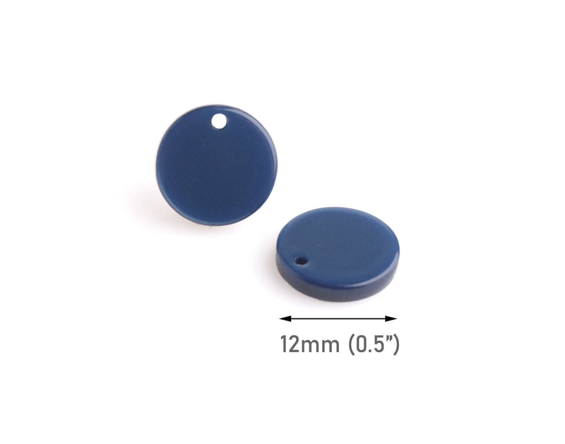 4 Minimalist Blue Resin Charms 0.5", Sapphire Birthstone Charm, Simple Blue Earring Blank, Popular Right Now, Small Round Disc, CN271-12-U05