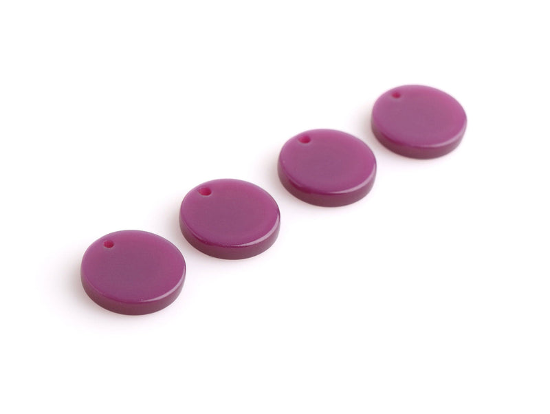 4 Small Round Disc Charms, Orchid Purple, Cellulose Acetate, 12mm