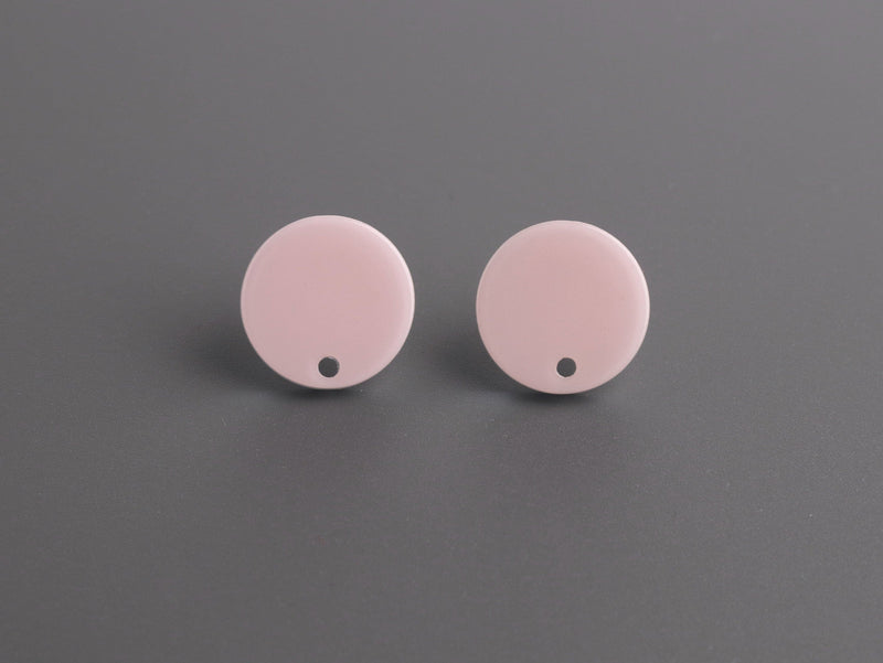 4 Blush Pink Stud Earring Parts, 15mm Acrylic Earring Findings, Round Ear Post Stud with Hole, Millennial Pink Earring Blank, EAR081-15-2UPK