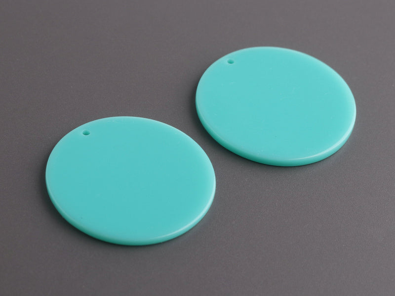 4 Mint Green Circle Pendants, Acrylic, 35mm