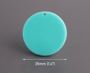 4 Mint Green Circle Pendants, Acrylic, 35mm