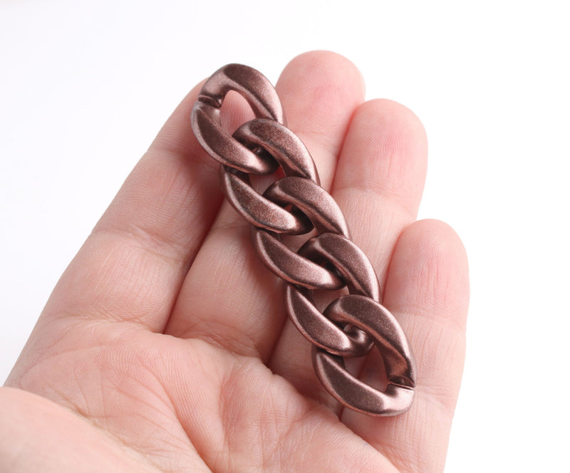 1ft Matte Metallic Bronze Acrylic Chain Links, 23mm, Dark Brown, Satin Finish