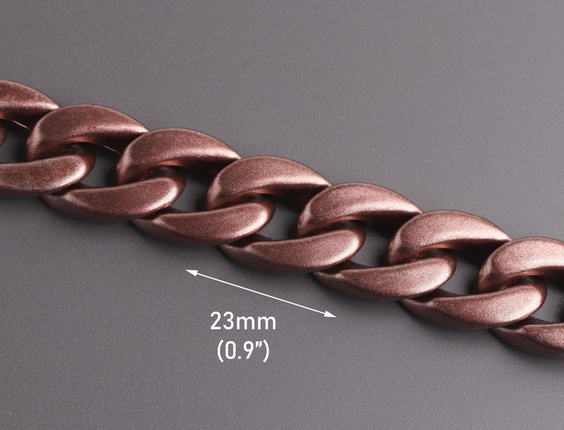 1ft Matte Metallic Bronze Acrylic Chain Links, 23mm, Dark Brown, Satin Finish