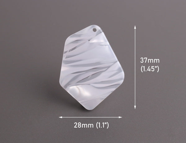2 Geometric Pendants in Silver Tortoise Shell, 37 x 28mm, Acetate Charms, Acrylic Earring Blanks, Fog Gray Resin Pendant, DX116-37-GY04