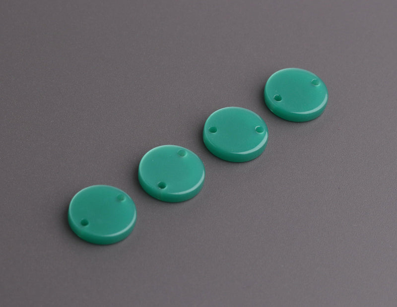 4 Small Circle Connectors in Emerald Green, Double Holes, Cellulose Acetate, 12mm