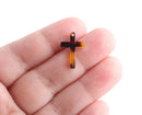 4 Tiny Cross Charms in Tortoise Shell, Faith Charms, Cellulose Acetate, 18.5 x 13mm