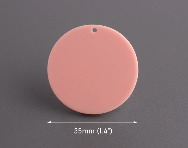 4 Peach Acrylic Circles 35mm, Plastic Disc Charm, Orange Coral Bead, Laser Cut Acrylic Shapes for Jewelry Making, Pastel Pink, CN277-35-PK05