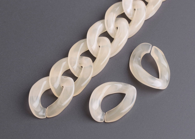 1ft Ivory Acrylic Chain Links, 23mm, Translucent, Bulky Chain with Curb Twists