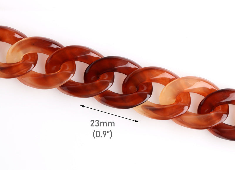 1ft Red Amber Acrylic Chain Links, 23mm, Translucent, For Chunky Curb Bracelets