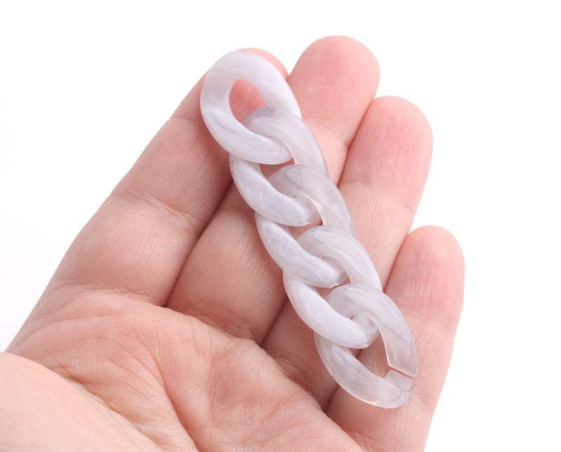 1ft Misty White Acrylic Chain Links, 23mm, Translucent and Chunky