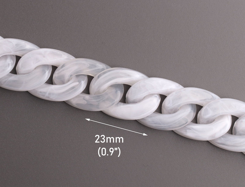 1ft Misty White Acrylic Chain Links, 23mm, Translucent and Chunky