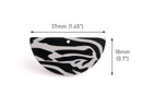 2 Half Moon Charms with Zebra Stripes, Black and Gray, Cellulose Acetate, 37 x 18mm