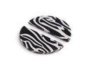 2 Half Moon Charms with Zebra Stripes, Black and Gray, Cellulose Acetate, 37 x 18mm