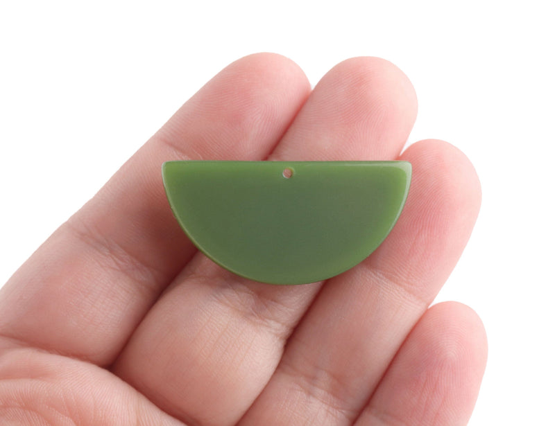 2 Olive Green Half Circle Charms, Cellulose Acetate, 37 x 18mm